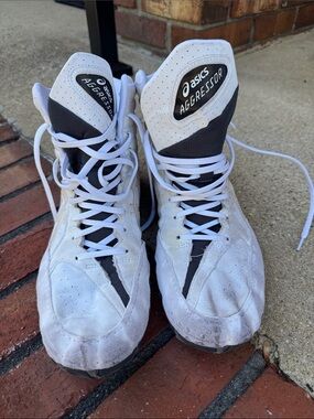 Asics Aggressor White & Black High-Top Wrestling Shoes